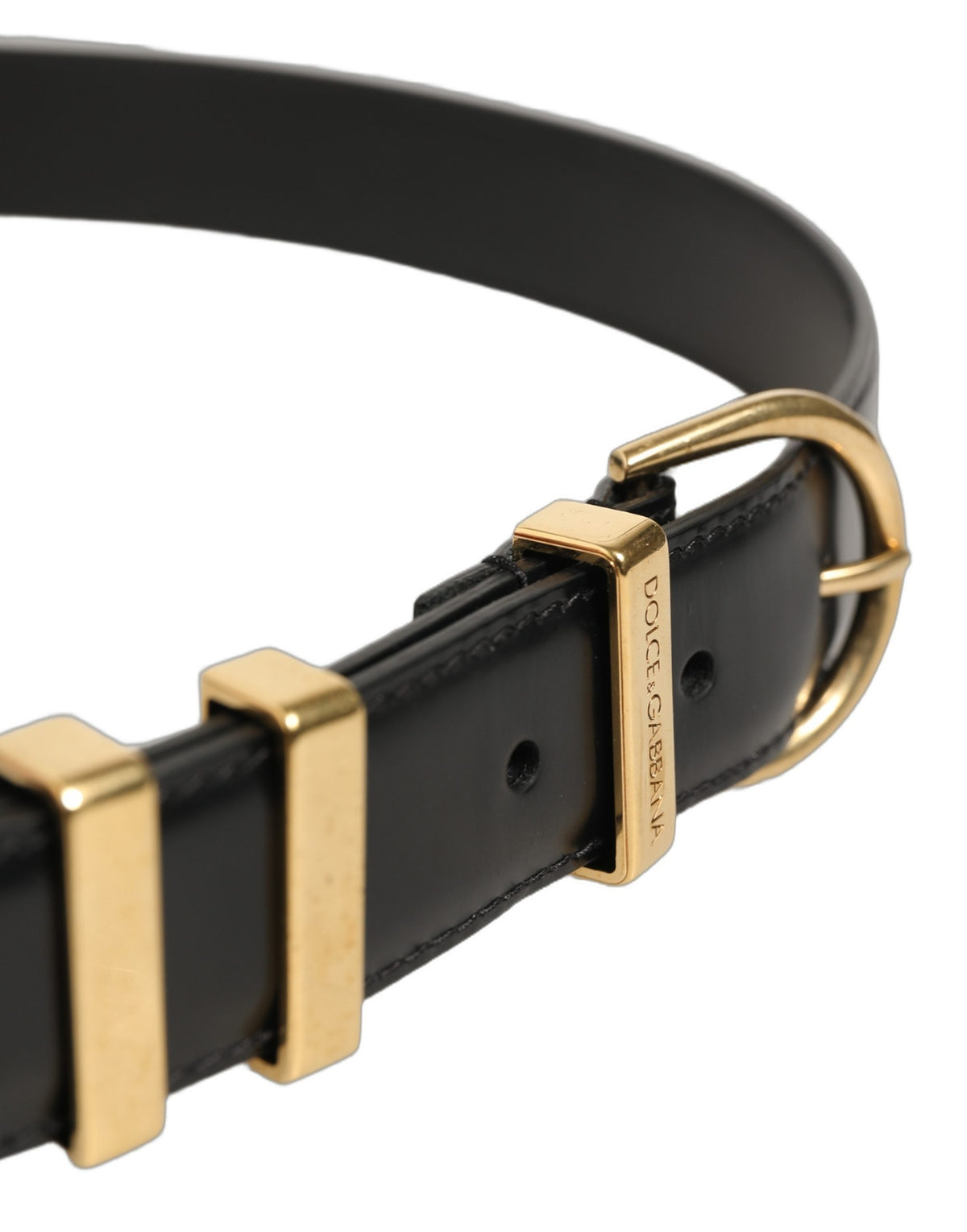 Black Classic Leather Gold Tone Buckle Belt