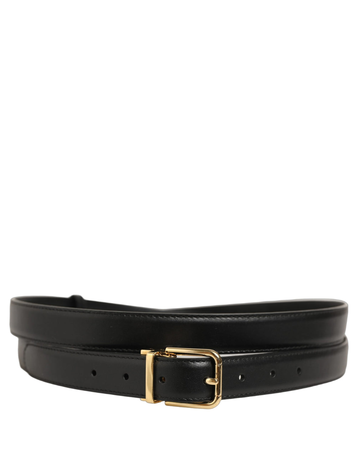 Black Leather Double Wrap Metal Buckle Belt