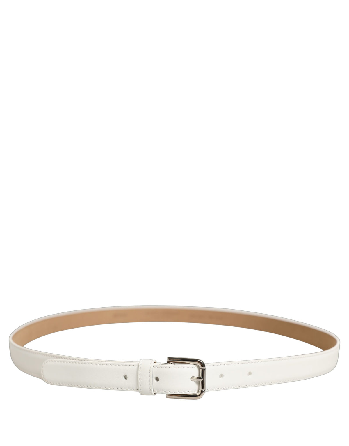 White Leather Silver Tone Metal Buckle Belt