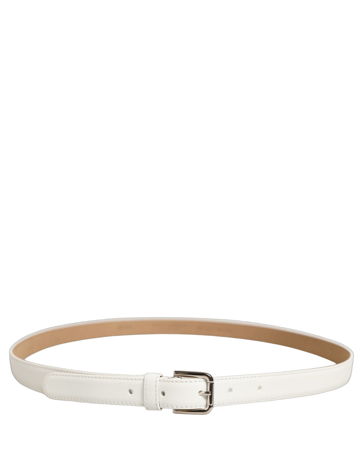 White Leather Silver Tone Metal Buckle Belt