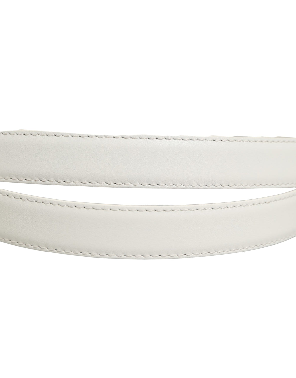 White Leather Silver Tone Metal Buckle Belt
