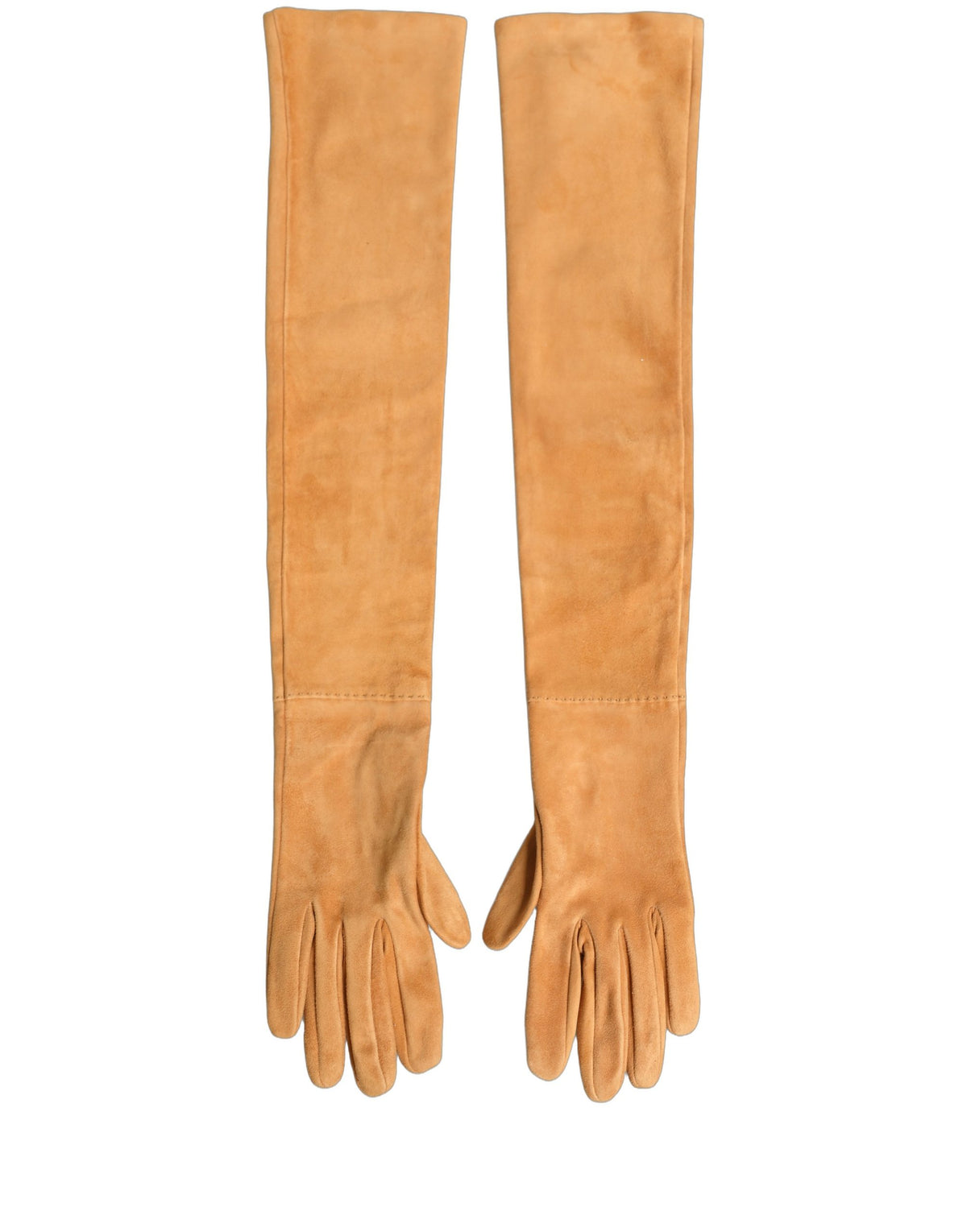 Tan Genuine Leather Suede Elbow Length Gloves
