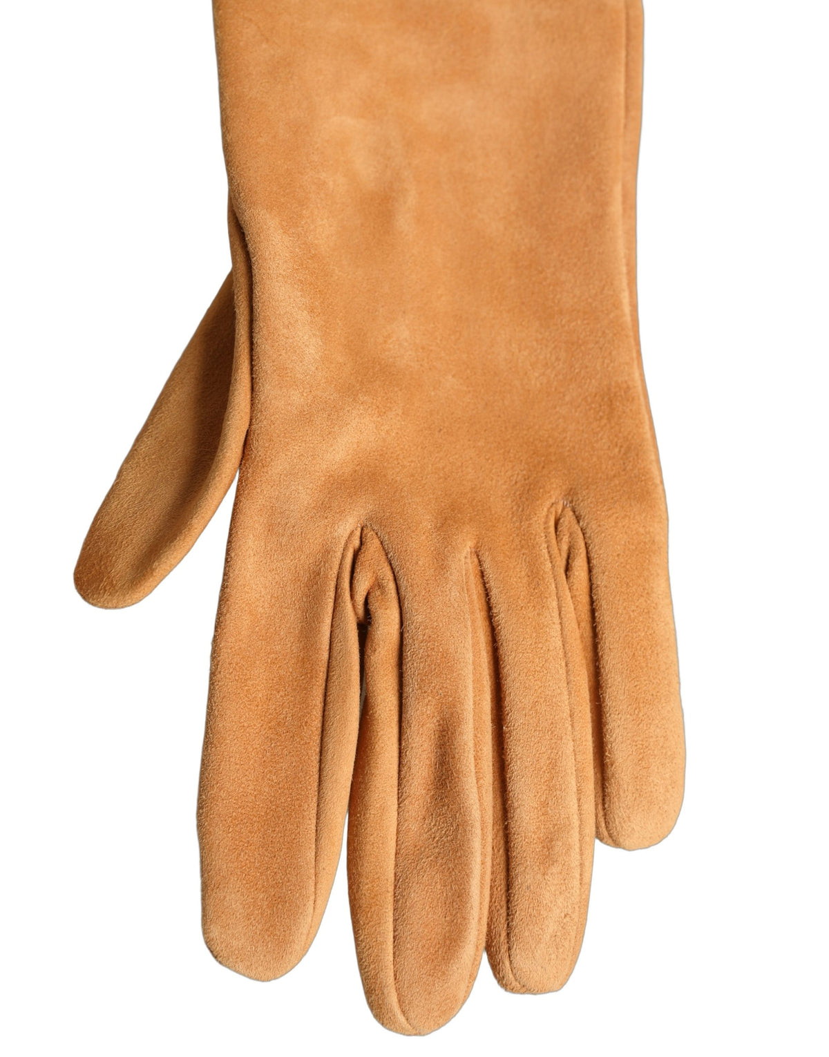 Tan Genuine Leather Suede Elbow Length Gloves