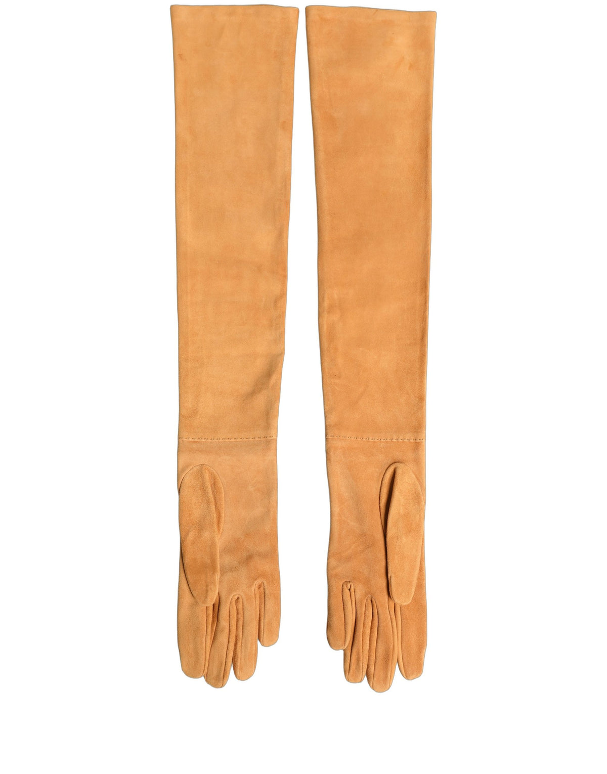 Tan Genuine Leather Suede Elbow Length Gloves