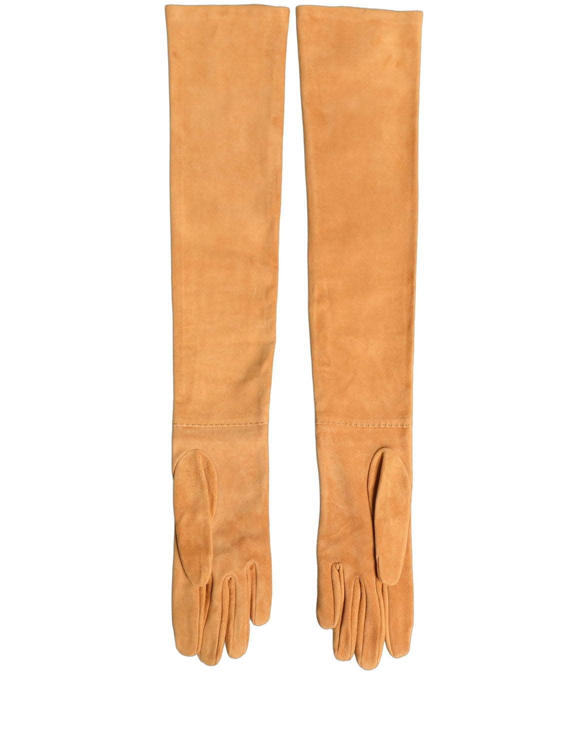 Tan Genuine Leather Suede Elbow Length Gloves
