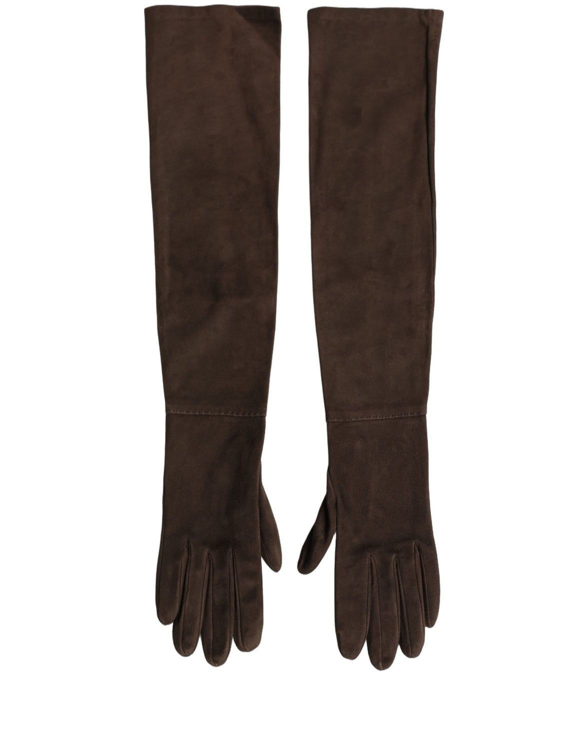Brown Genuine Leather Suede Elbow Length Gloves