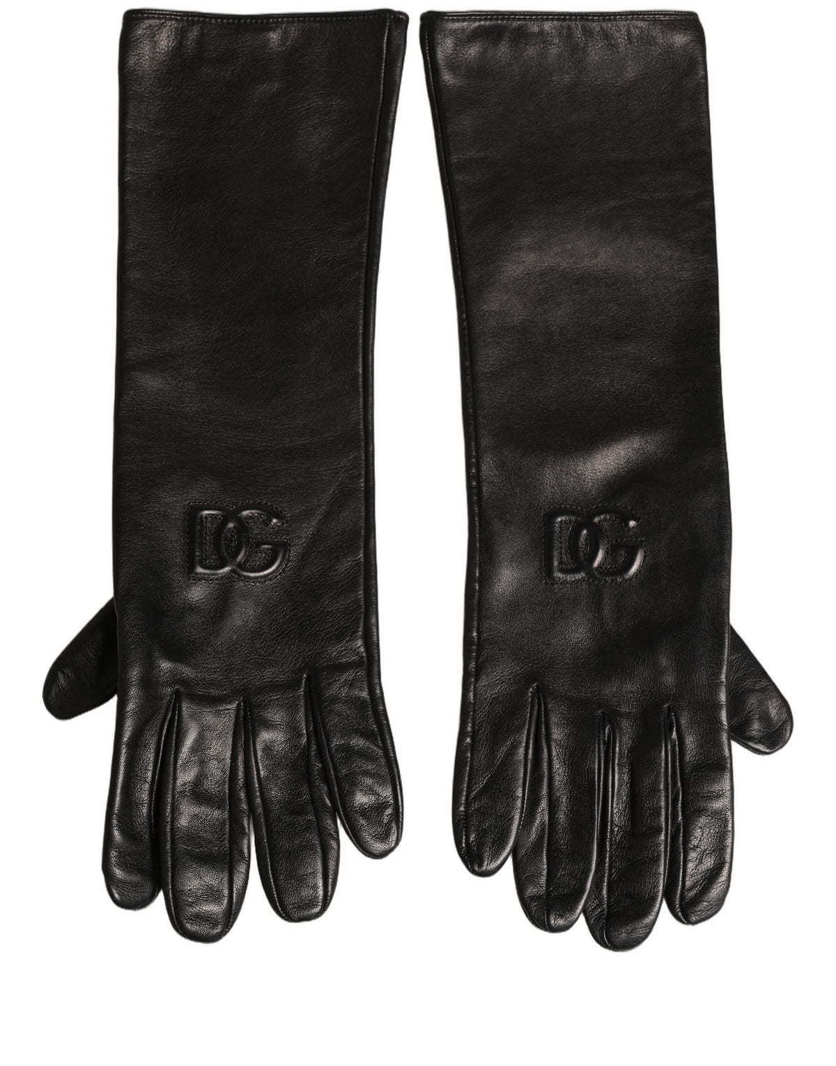 Black Genuine Leather Embossed DG Logo Gloves