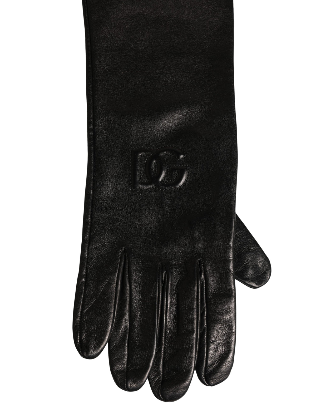 Black Genuine Leather Embossed DG Logo Gloves