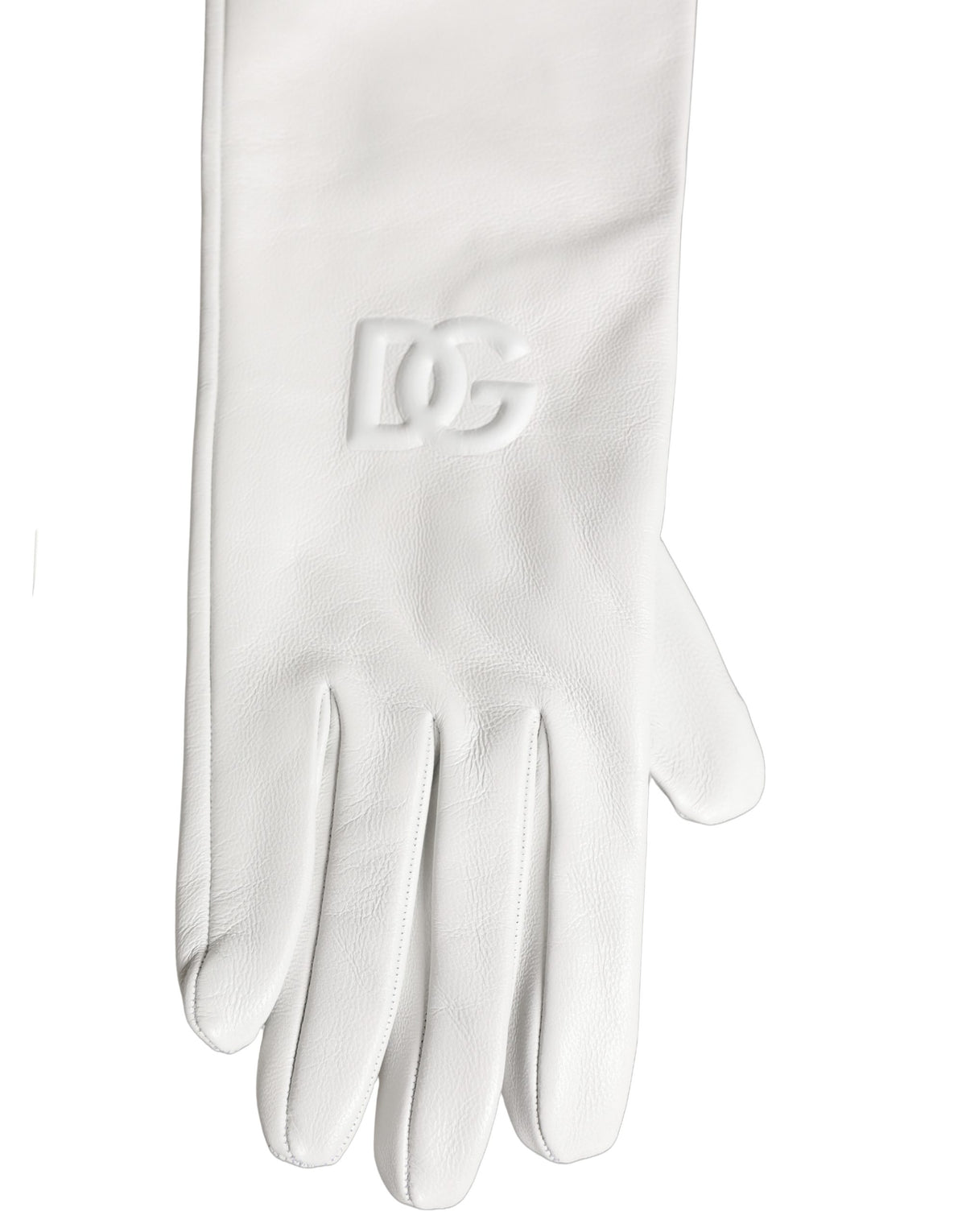 White Genuine Leather Embossed DG Logo Gloves
