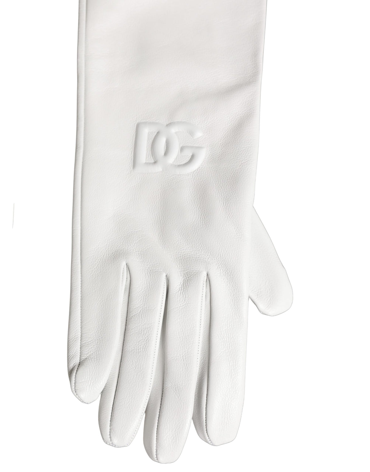 White Genuine Leather Embossed DG Logo Gloves