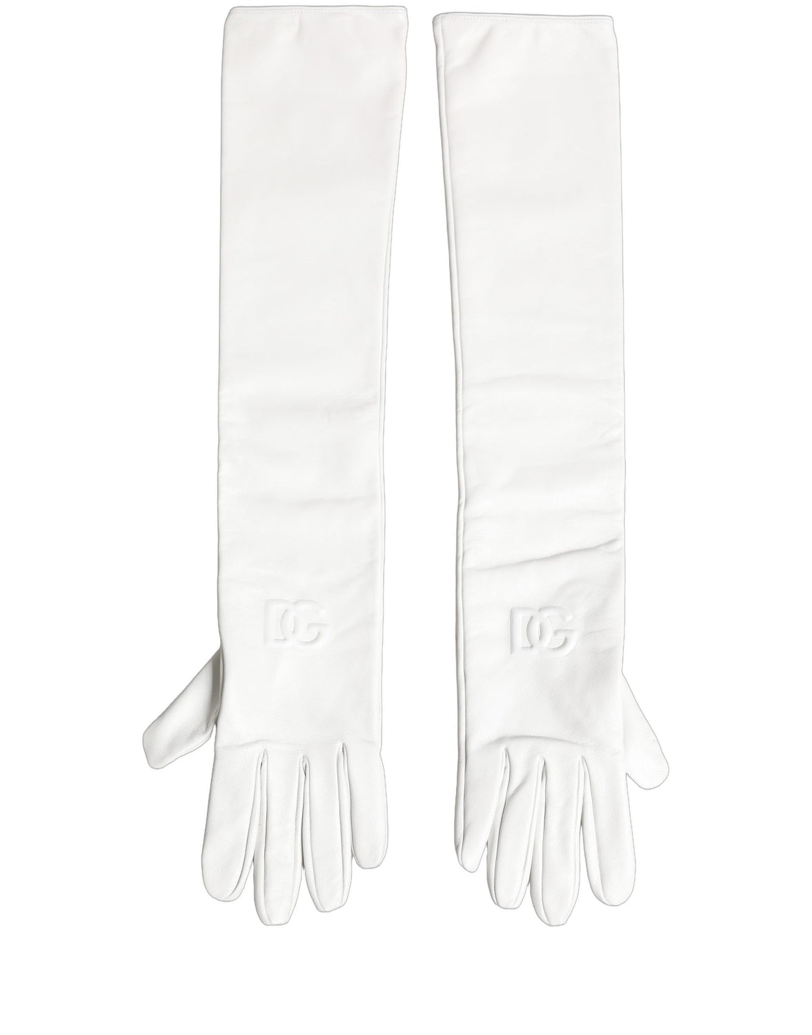 White Genuine Leather Embossed DG Logo Gloves