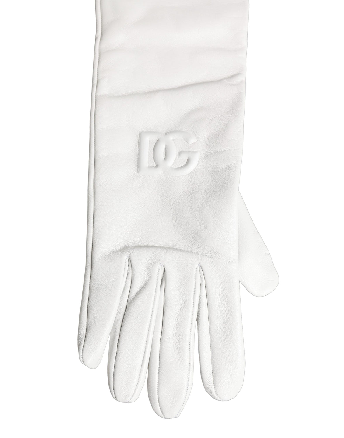 White Genuine Leather Embossed DG Logo Gloves