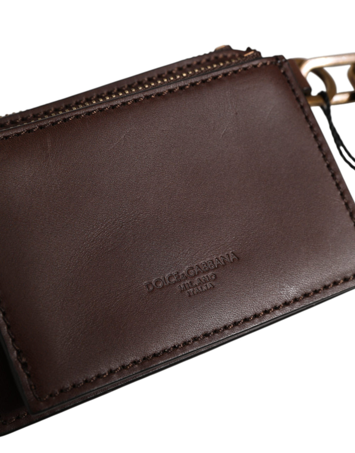 Brown Leather Logo Embossed Key Chain Coin Purse Wallet