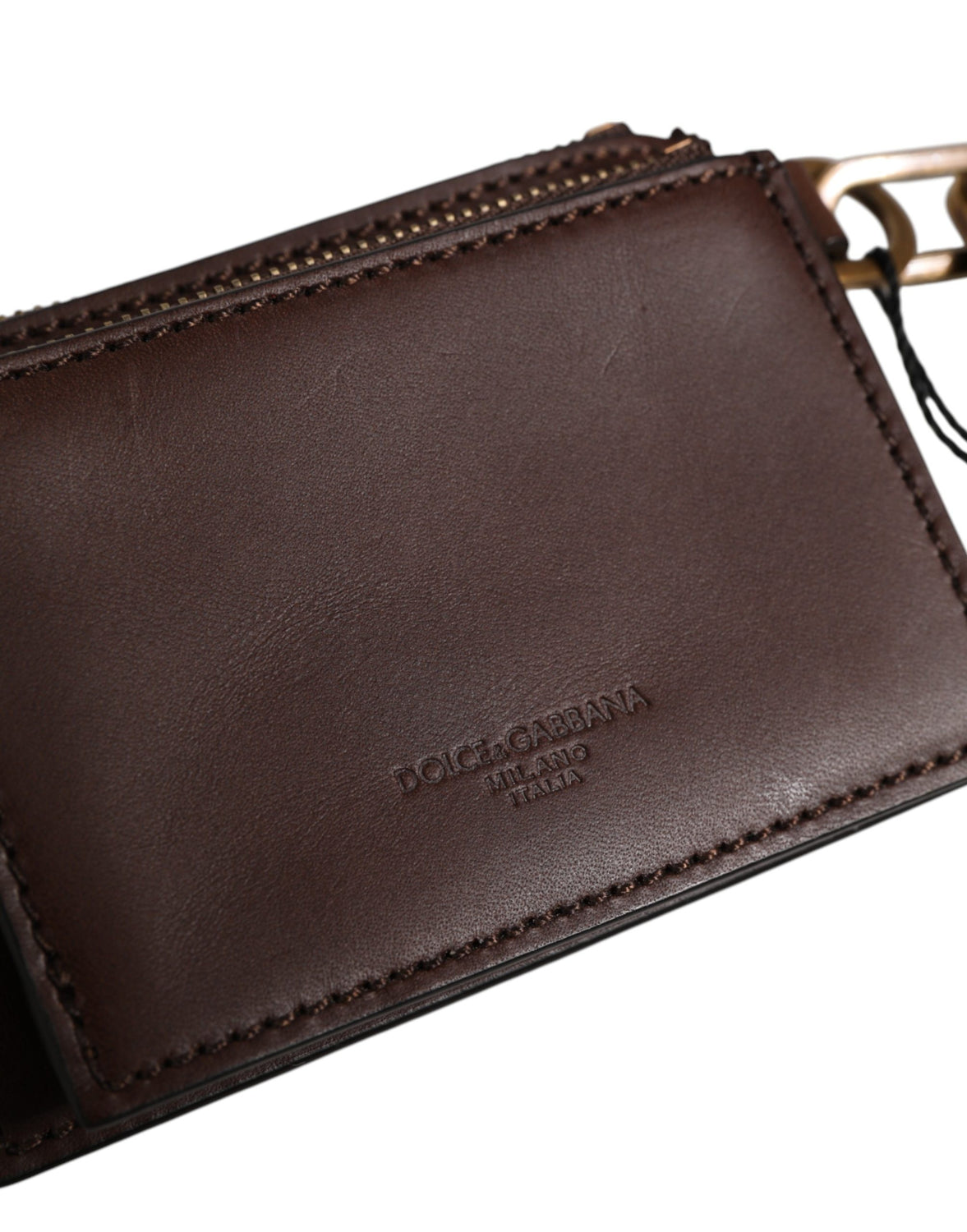 Brown Leather Logo Embossed Key Chain Coin Purse Wallet