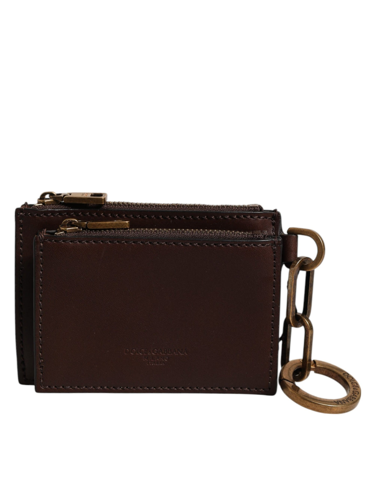Brown Leather Logo Embossed Key Chain Coin Purse Wallet