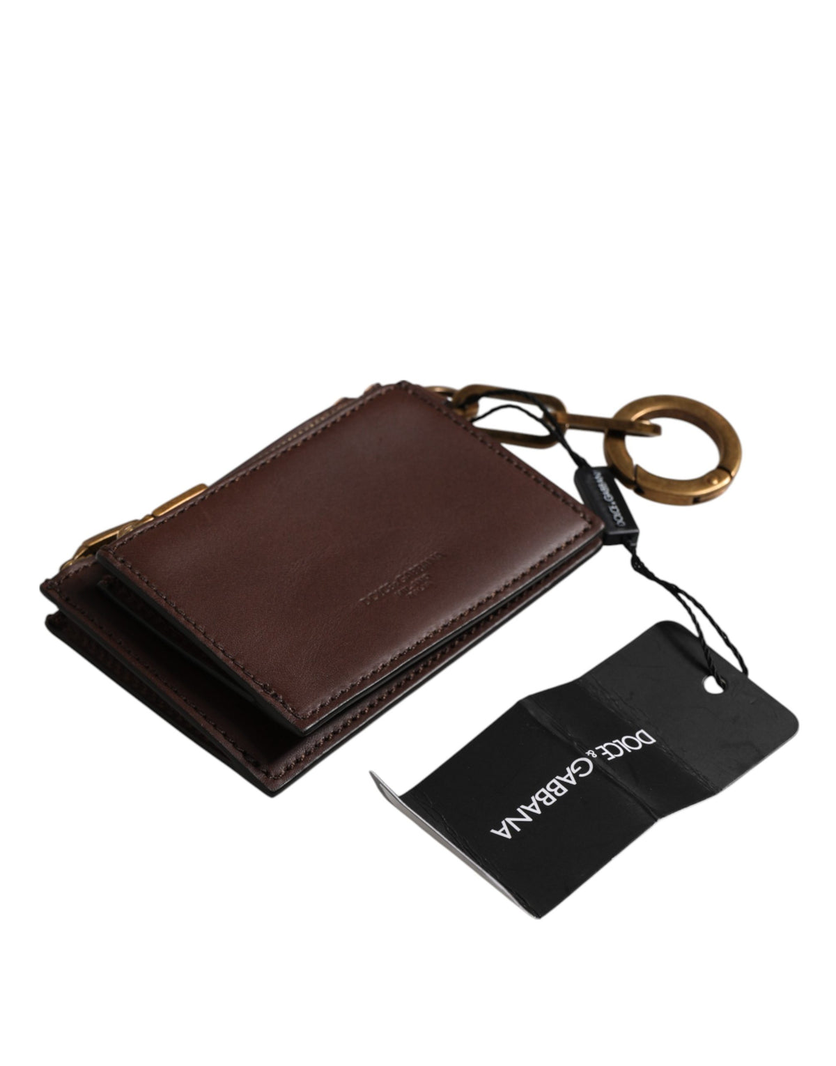 Brown Leather Logo Embossed Key Chain Coin Purse Wallet