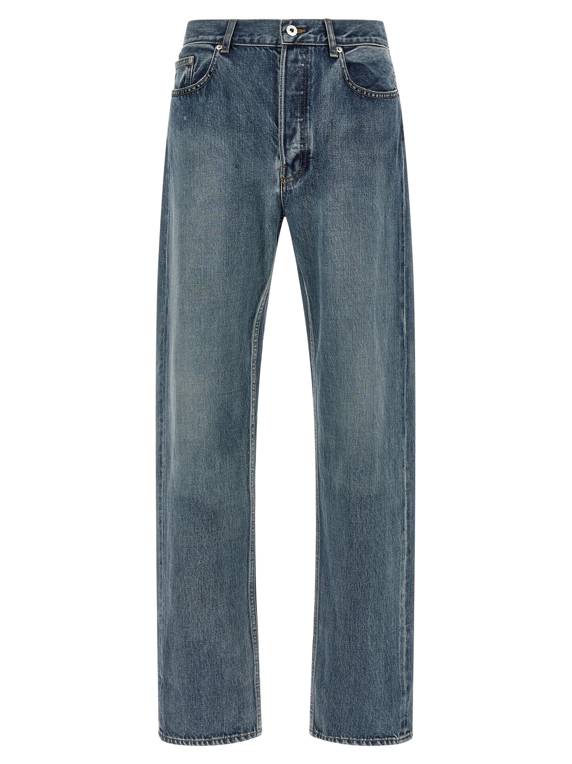 Blue Cotton Straight-Leg Jeans