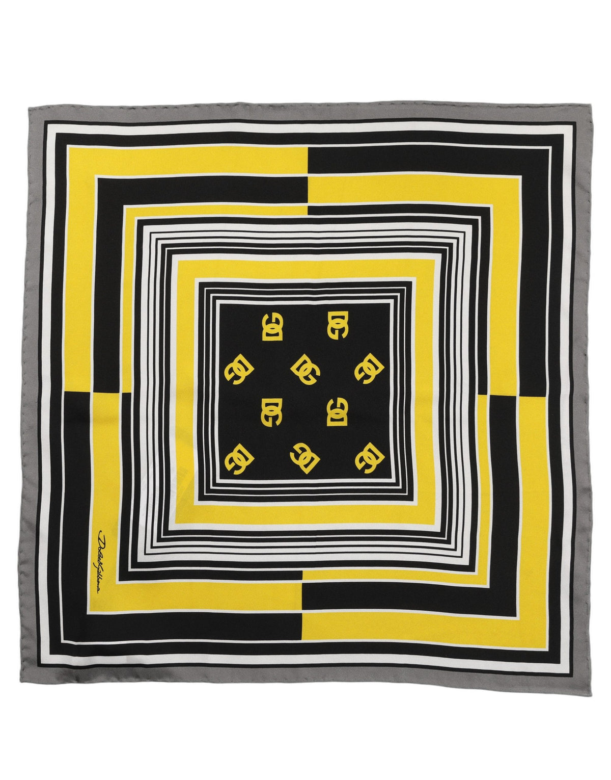 Black Yellow Silk Logo Square Foulard Scarf