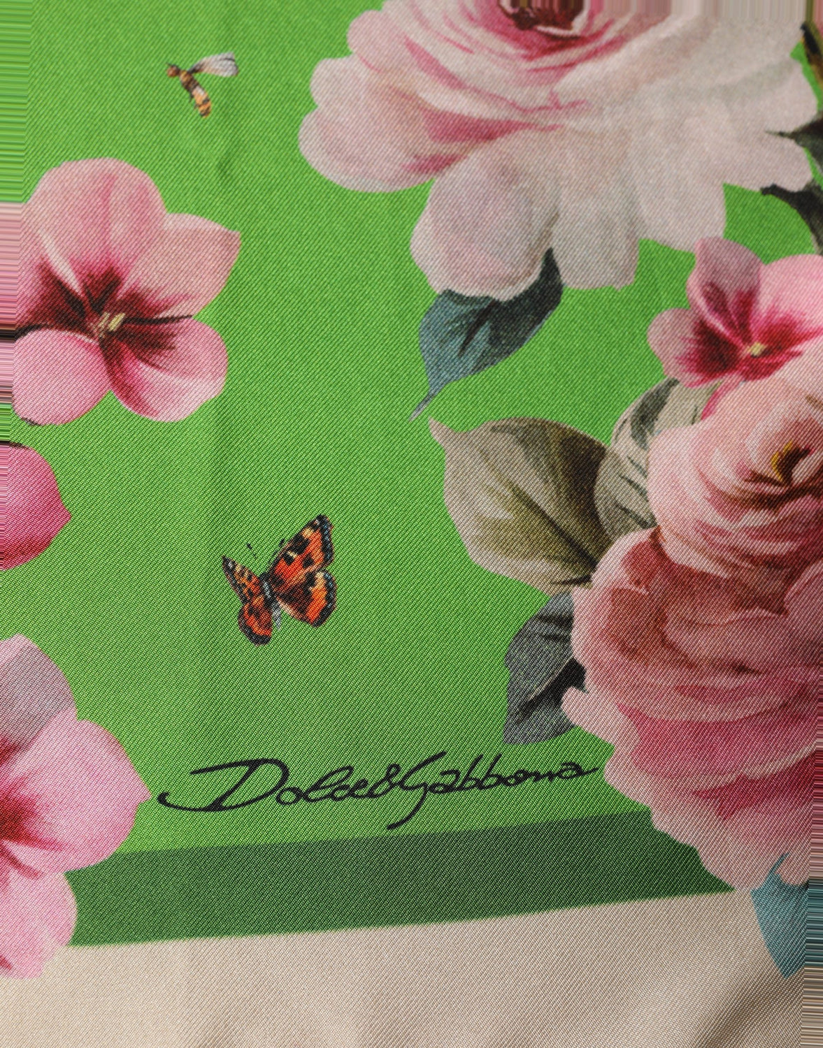 Green Floral Print Silk Square Foulard Scarf