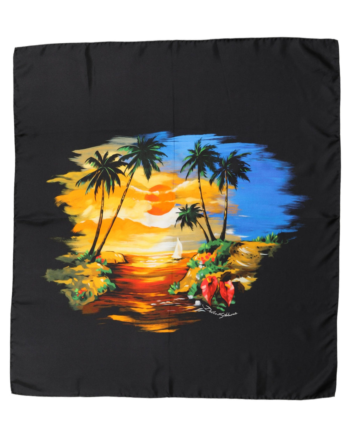 Black Tropical Sunset Square Foulard Scarf