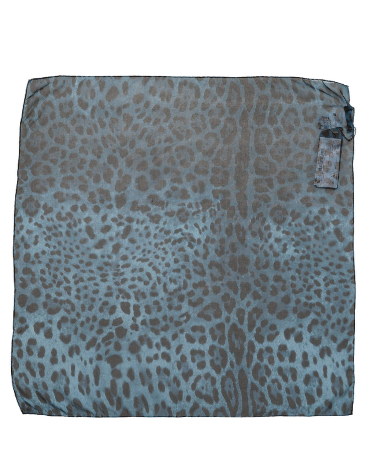 Blue Leopard Print Silk Square Foulard Scarf