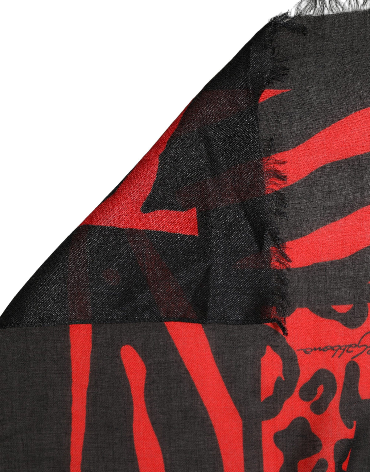 Black Red Printed Modal Neck Shawl Scarf