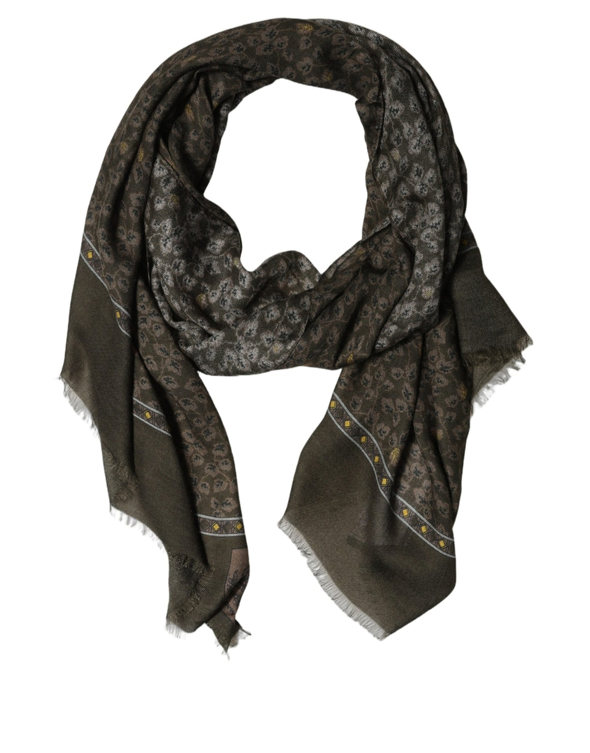 Olive Green Cotton Floral Neck Shawl Scarf