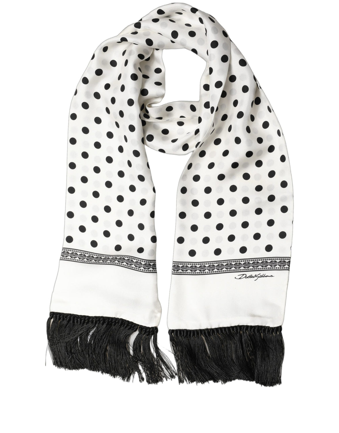 White Black Polka Dot Fringed Shawl Scarf