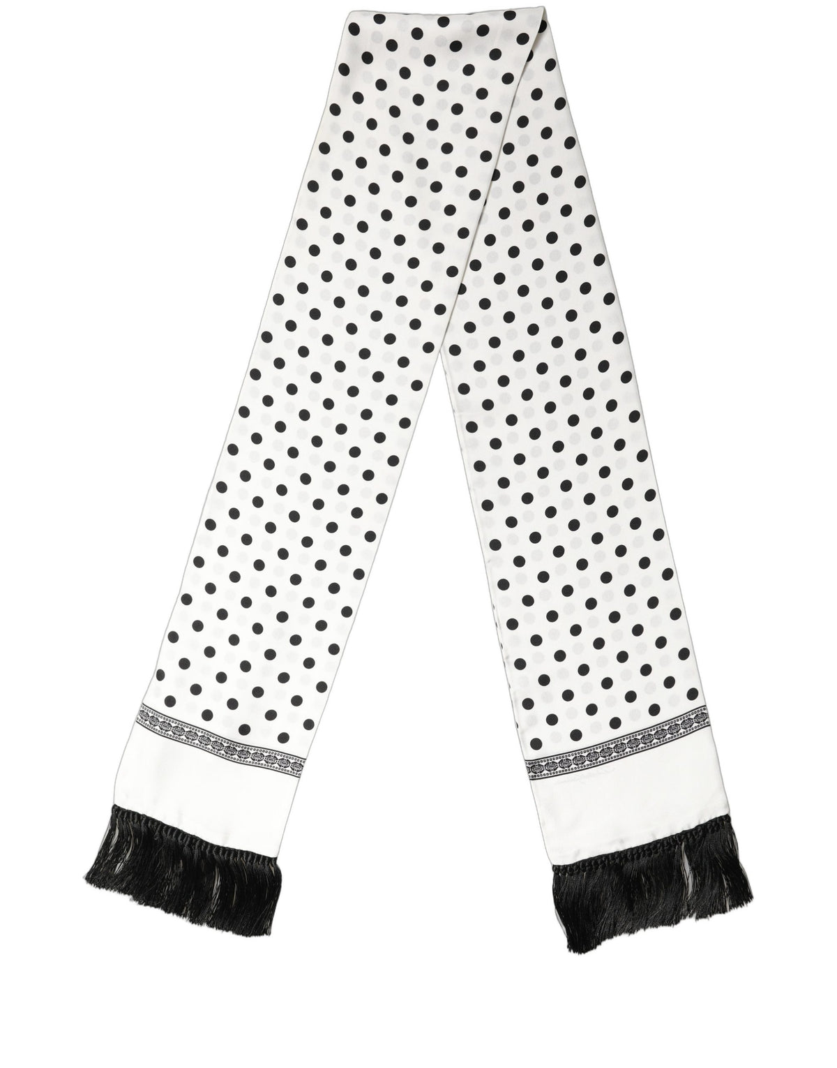 White Black Polka Dot Fringed Shawl Scarf