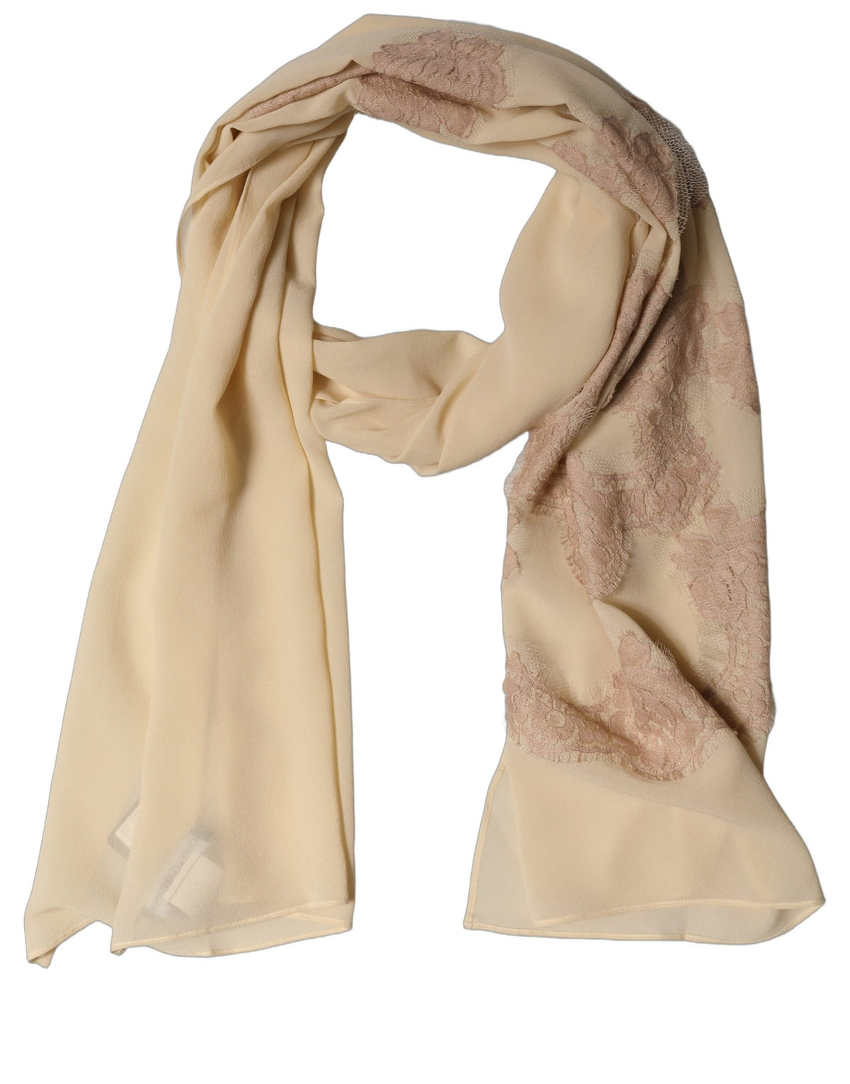 Light Beige Ornate Lace Neck Shawl Scarf