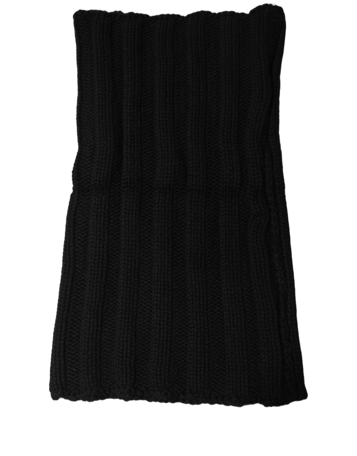 Black Cashmere Ribbed Knit Neck Warmer Scarf
