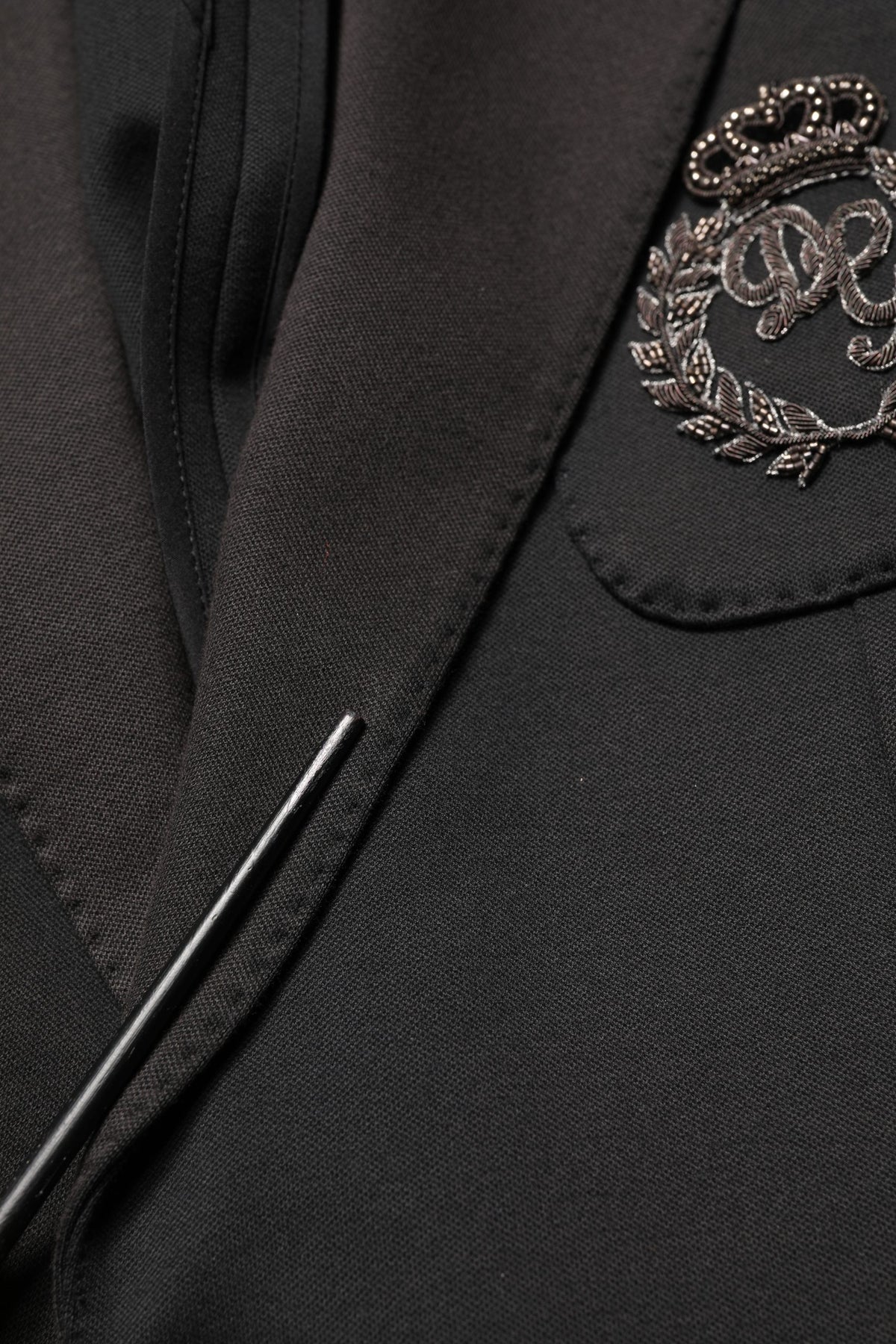 Black Embroidered Single Breasted Jacket