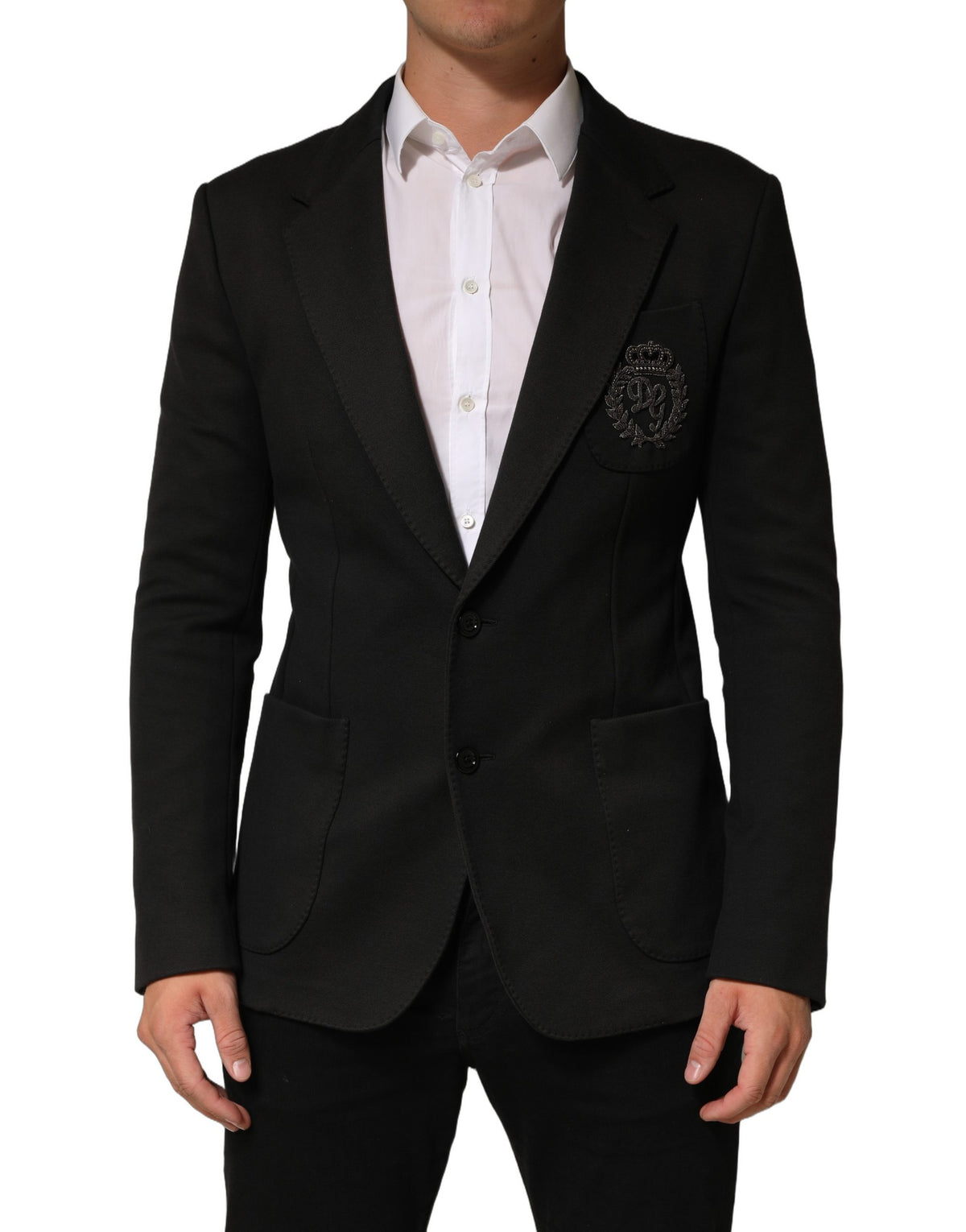 Black Embroidered Single Breasted Men Jacket