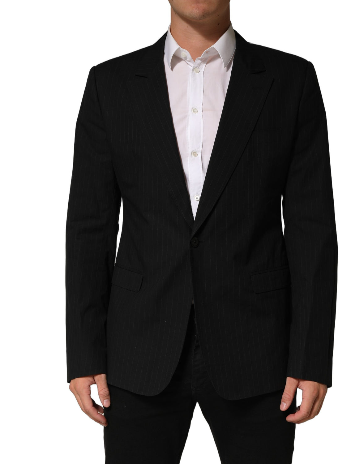 Black Pinstripe Men Single Breasted Jacket