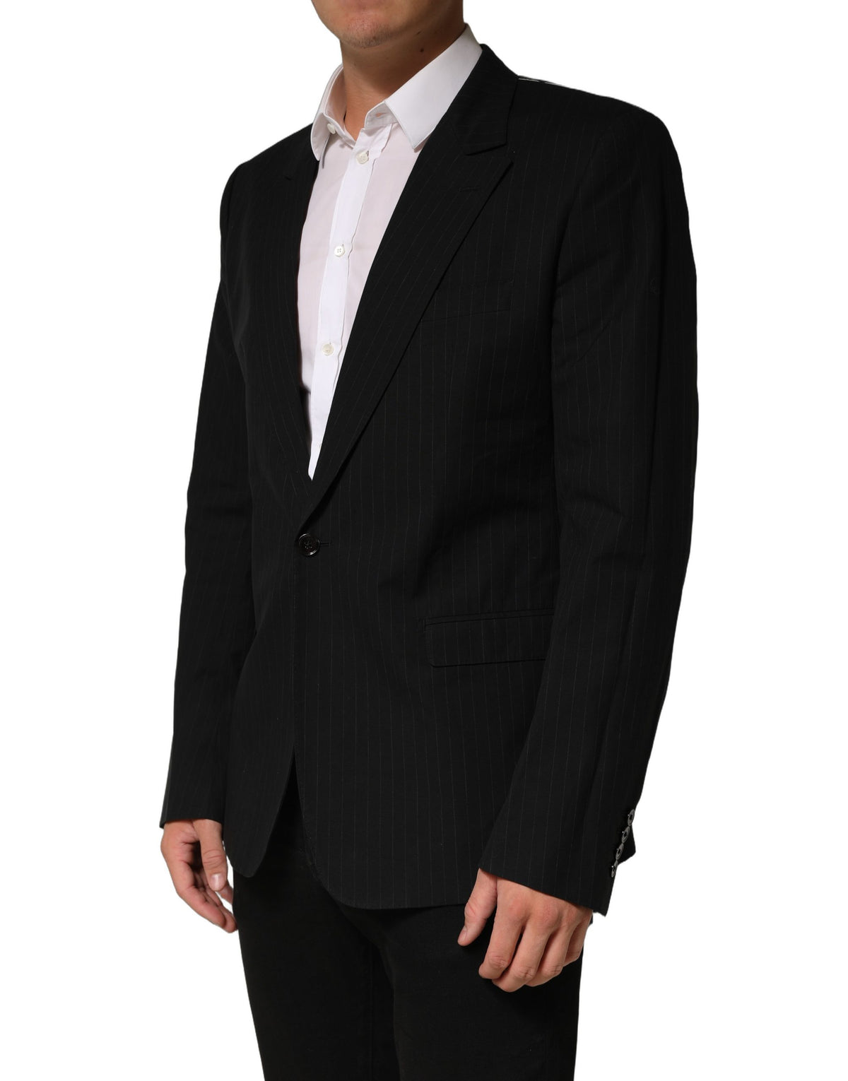 Black Pinstripe Men Single Breasted Jacket