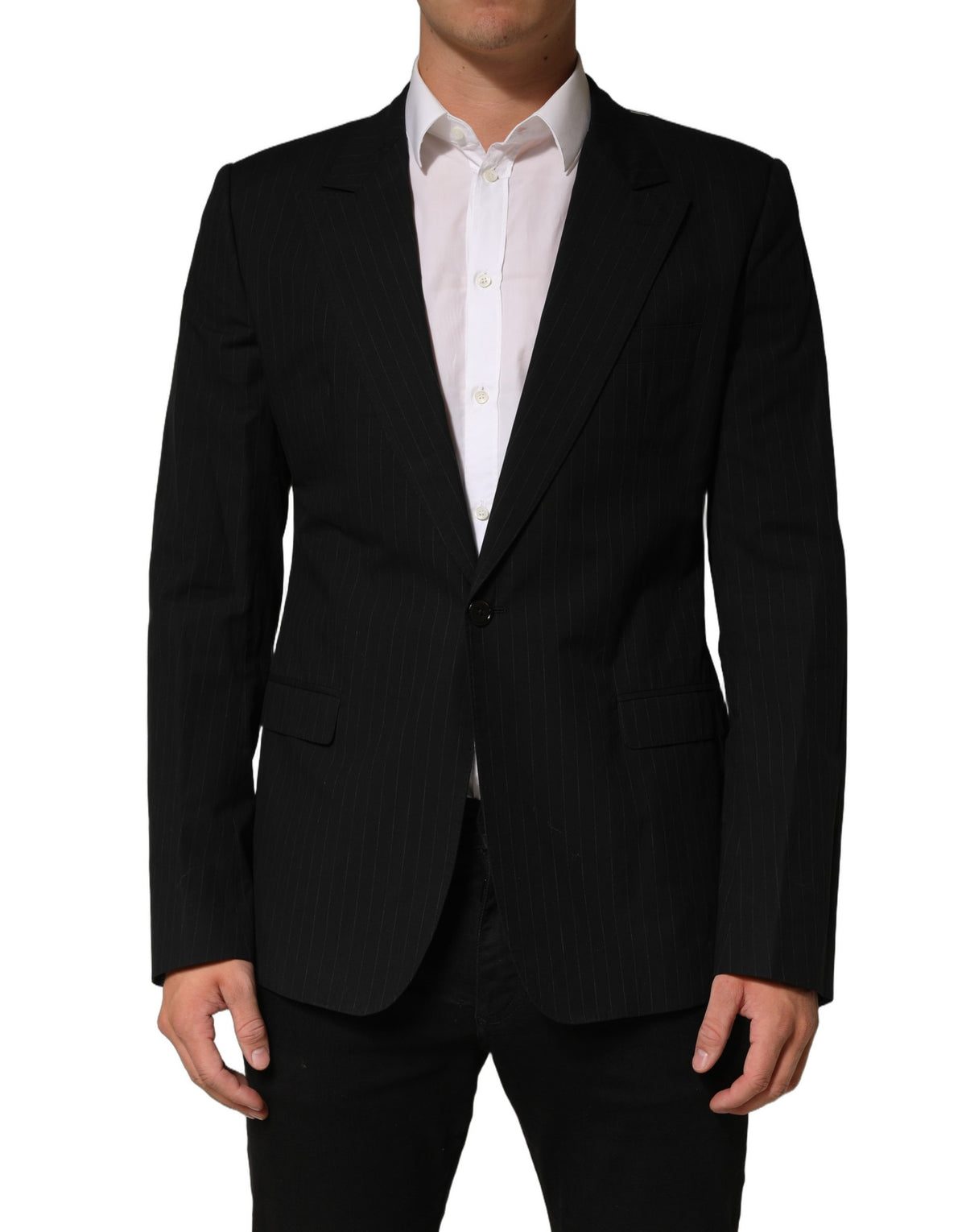 Black Pinstripe Men Single Breasted Jacket