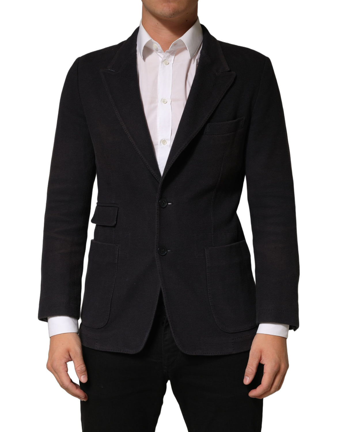 Dark Gray Cotton Men Single Breasted Jacket