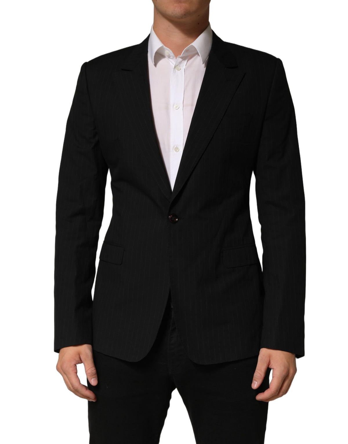 Black Pinstripe Men Single Breasted Jacket