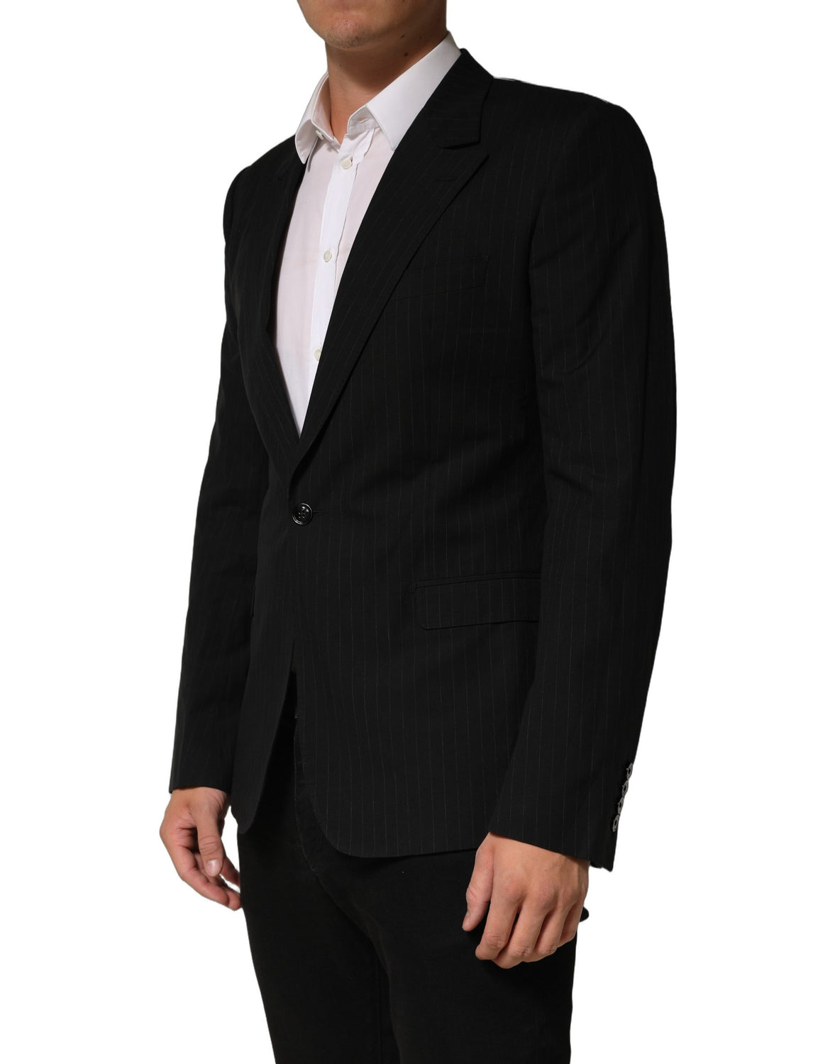 Black Pinstripe Men Single Breasted Jacket