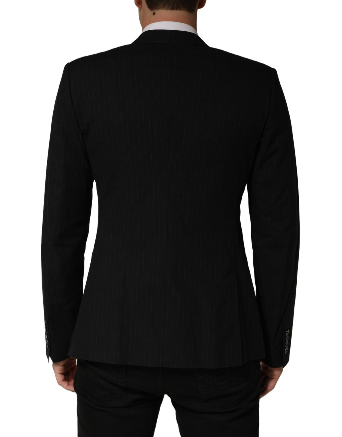 Black Pinstripe Men Single Breasted Jacket