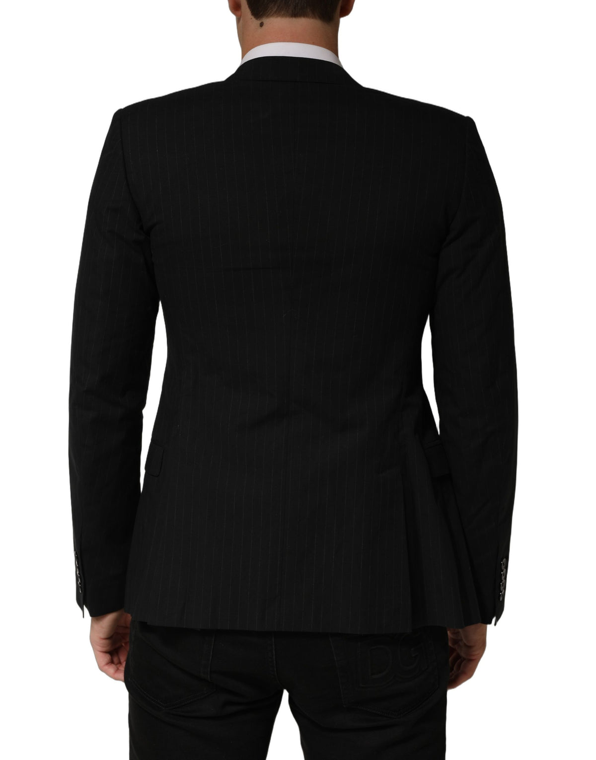 Black Pinstripe Men Single Breasted Jacket