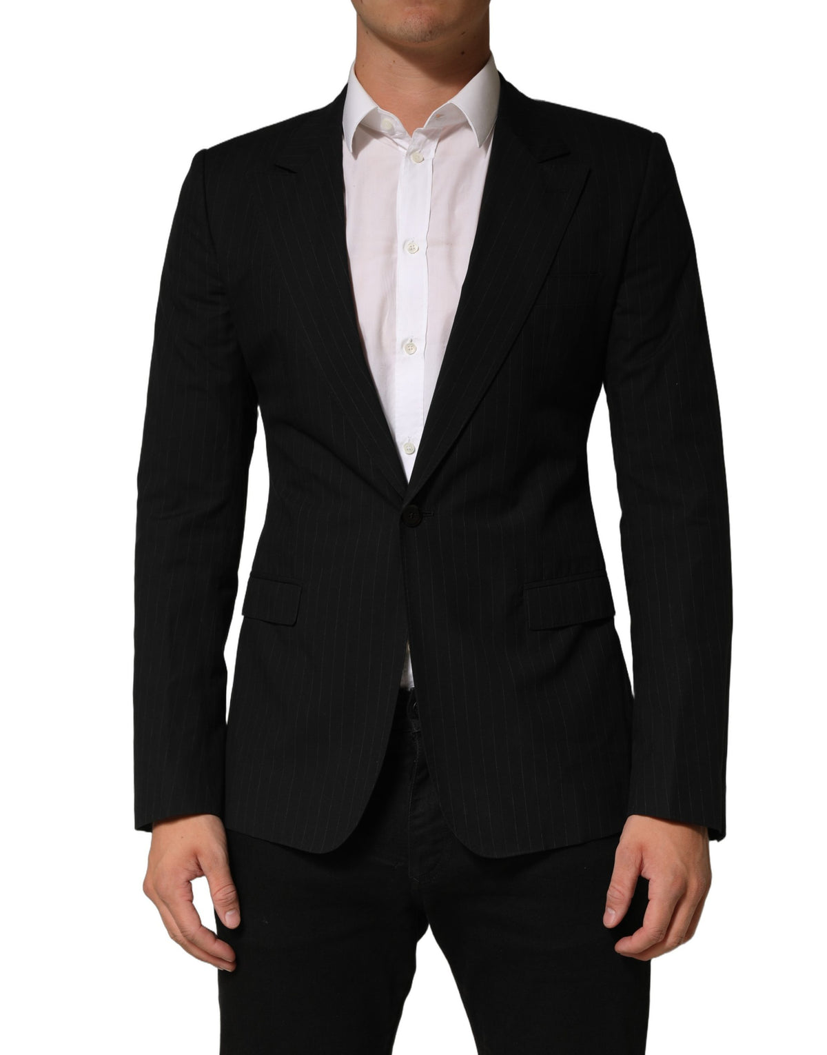 Black Pinstripe Men Single Breasted Jacket