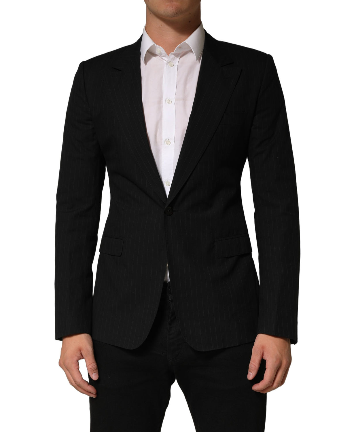 Black Pinstripe Men Single Breasted Jacket