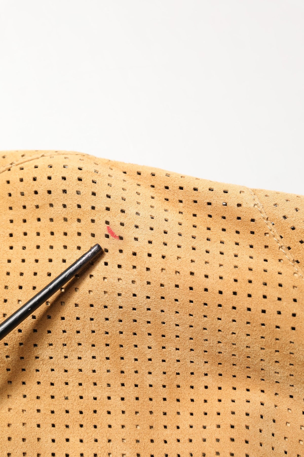 Beige Leather Perforated Full Zip Men Jacket