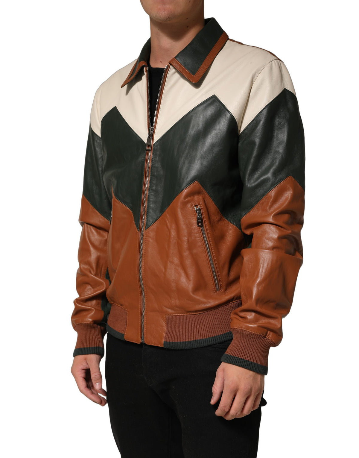 Multicolored Leather Full Zip Men Jacket