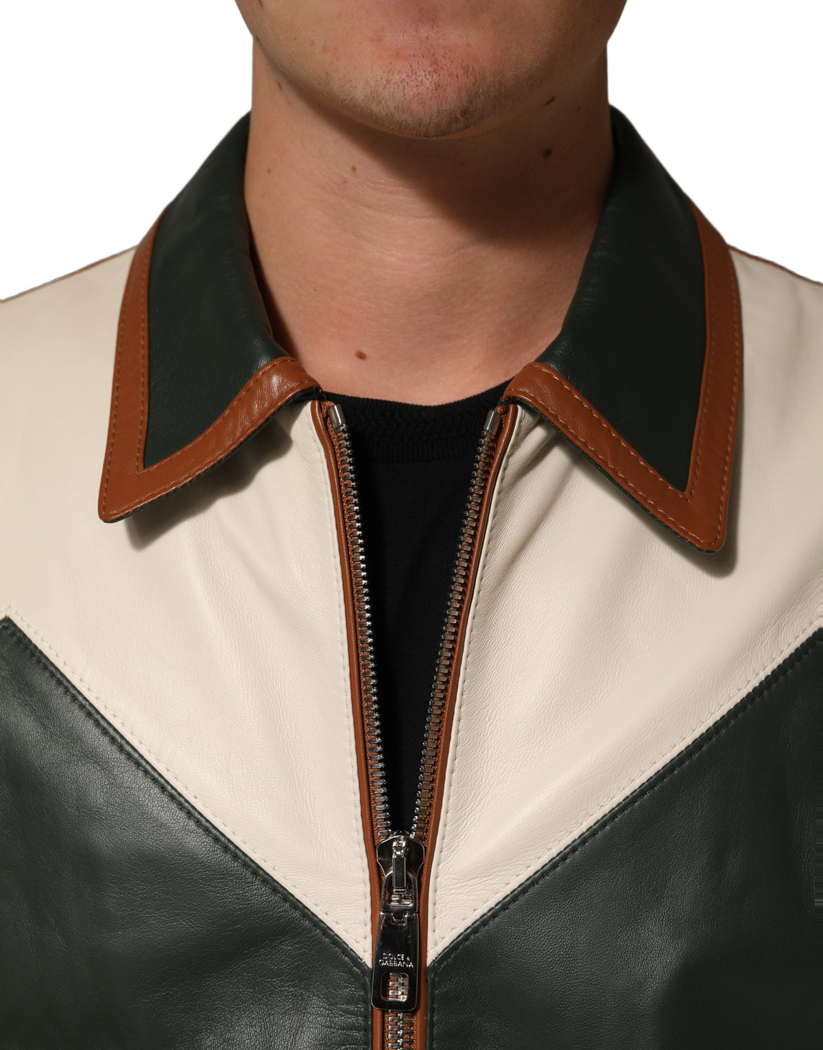 Multicolored Leather Full Zip Men Jacket