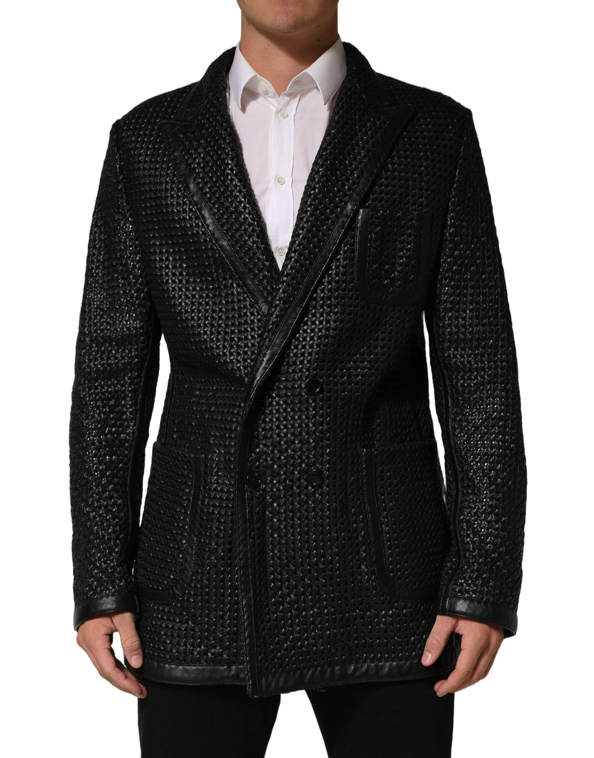 Black Lamb Leather Double Breasted Jacket