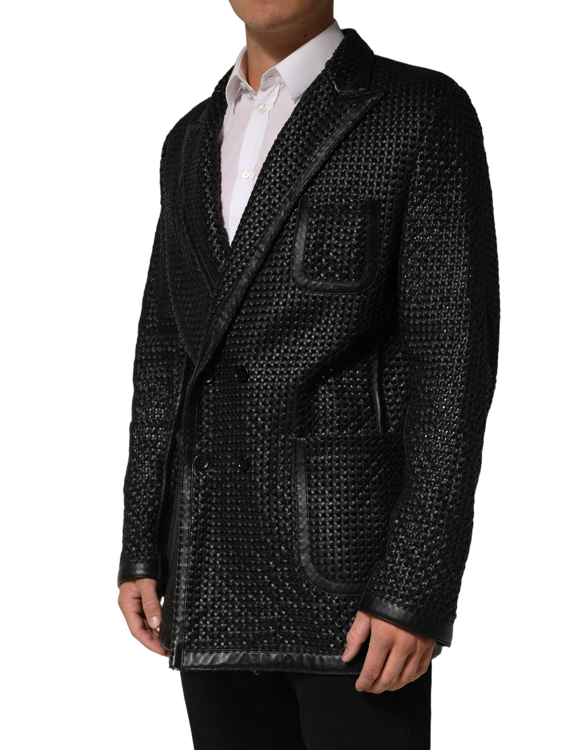 Black Lamb Leather Double Breasted Jacket