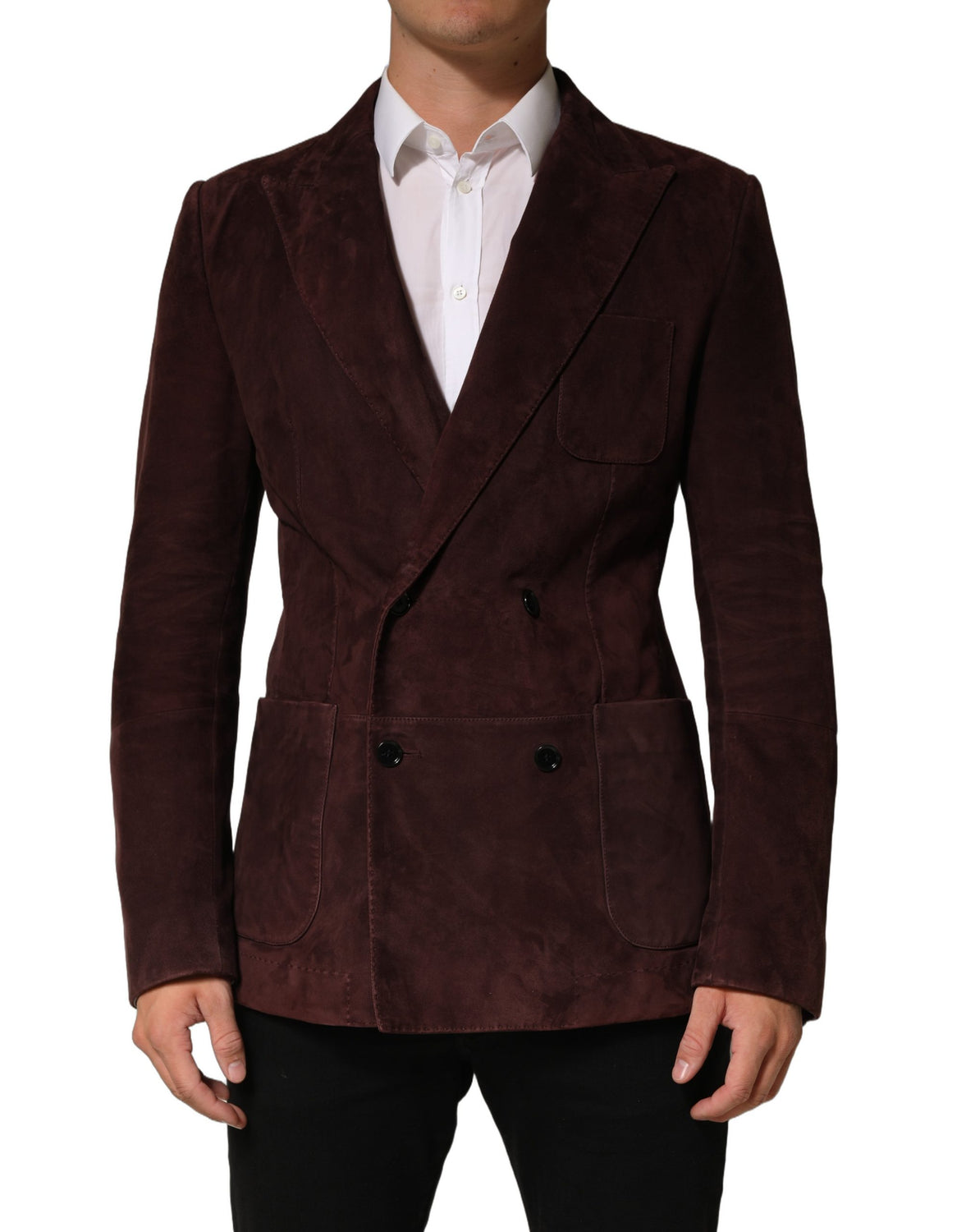 Brown Lamb Leather Double Breasted Jacket