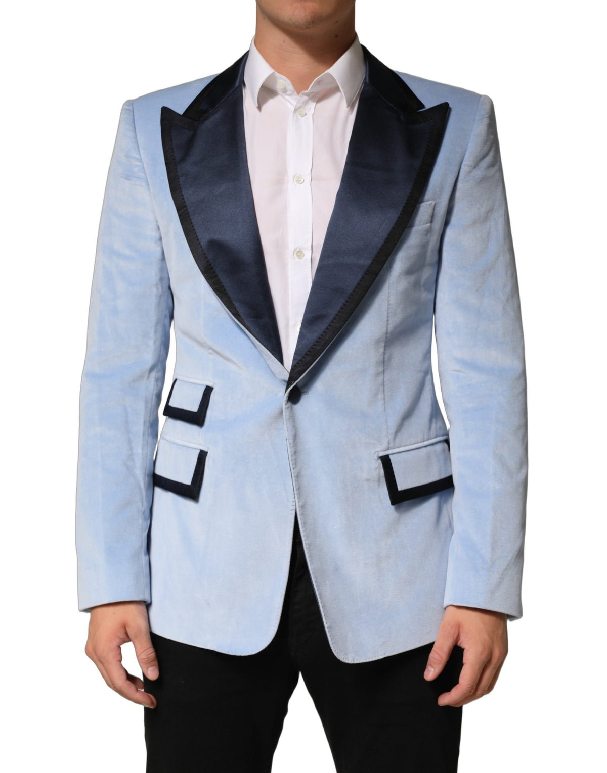 Blue Cotton Formal Single Breasted Jacket